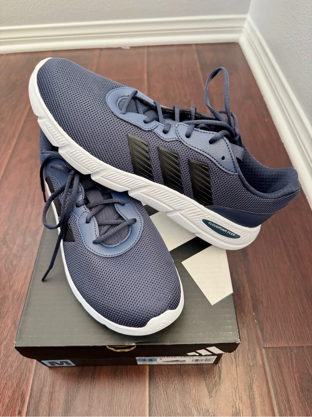 🆕 adidas Men’s Cloudfoam Flex Navy/Black Athletic Sneakers. Size 13